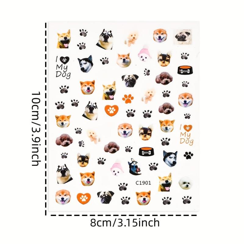 3pcs Nail Art Stickers Cute Husky Puppy Cat Decals 3D Self Adhesive