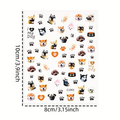 3pcs Nail Art Stickers Cute Husky Puppy Cat Decals 3D Self Adhesive