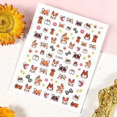3pcs Nail Art Stickers Cute Husky Puppy Cat Decals 3D Self Adhesive