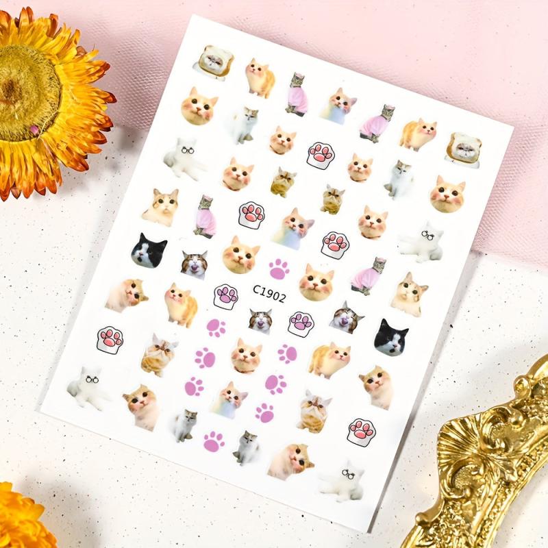 3pcs Nail Art Stickers Cute Husky Puppy Cat Decals 3D Self Adhesive