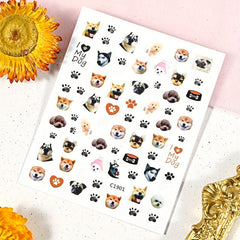 3pcs Nail Art Stickers Cute Husky Puppy Cat Decals 3D Self Adhesive