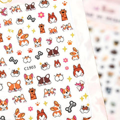 3pcs Nail Art Stickers Cute Husky Puppy Cat Decals 3D Self Adhesive