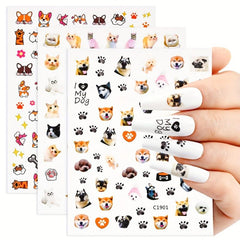 3pcs Nail Art Stickers Cute Husky Puppy Cat Decals 3D Self Adhesive