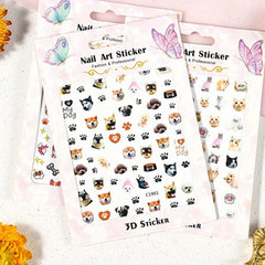 3pcs Nail Art Stickers Cute Husky Puppy Cat Decals 3D Self Adhesive