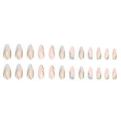 24pcs Swirl Almond Press On Nails Golden Sequins Glossy Glue On Acrylic Nails