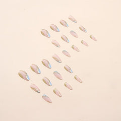 24pcs Swirl Almond Press On Nails Golden Sequins Glossy Glue On Acrylic Nails