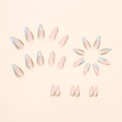 24pcs Swirl Almond Press On Nails Golden Sequins Glossy Glue On Acrylic Nails