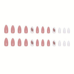 24pcs Nude Pink Leaf Press On Nails Full Cover Almond False Nails