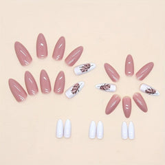 24pcs Nude Pink Leaf Press On Nails Full Cover Almond False Nails