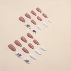 24pcs Nude Pink Leaf Press On Nails Full Cover Almond False Nails