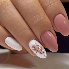24pcs Nude Pink Leaf Press On Nails Full Cover Almond False Nails