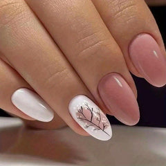 24pcs Nude Pink Leaf Press On Nails Full Cover Almond False Nails