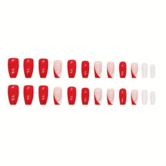 24pcs French Tip Press On Nails Medium Square Size Easy DIY Nail Art