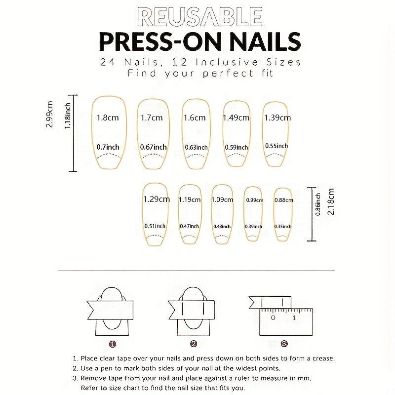 24pcs French Tip Press On Nails Medium Square Size Easy DIY Nail Art