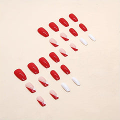 24pcs French Tip Press On Nails Medium Square Size Easy DIY Nail Art