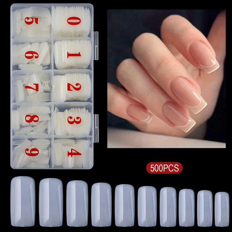 500PCS Full Cover Acrylic Nail Tips 10 Sizes French Style Lady Artificial Tip