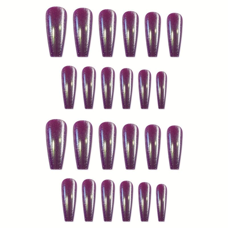 24pcs Purple Gradient Cat Eye Press On Nails Full Cover Long F