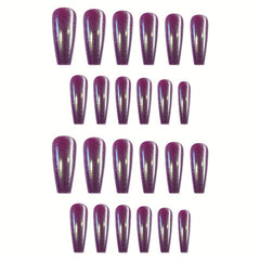 24pcs Purple Gradient Cat Eye Press On Nails Full Cover Long F