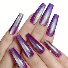 24pcs Purple Gradient Cat Eye Press On Nails Full Cover Long F