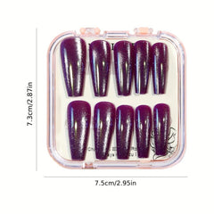 24pcs Purple Gradient Cat Eye Press On Nails Full Cover Long F