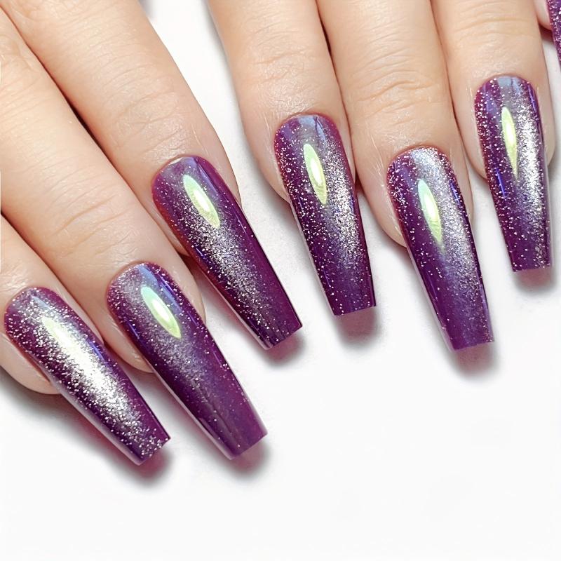 24pcs Purple Gradient Cat Eye Press On Nails Full Cover Long F