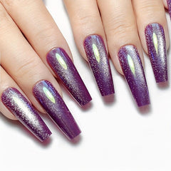 24pcs Purple Gradient Cat Eye Press On Nails Full Cover Long F