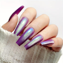 24pcs Purple Gradient Cat Eye Press On Nails Full Cover Long F
