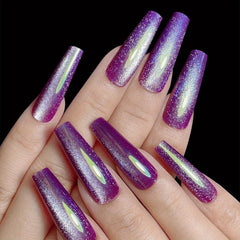 24pcs Purple Gradient Cat Eye Press On Nails Full Cover Long F