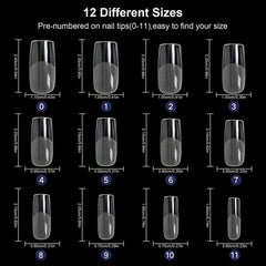 600pcs Full Cover Nail Tips 12 Sizes for DIY Nail Salon Home Use