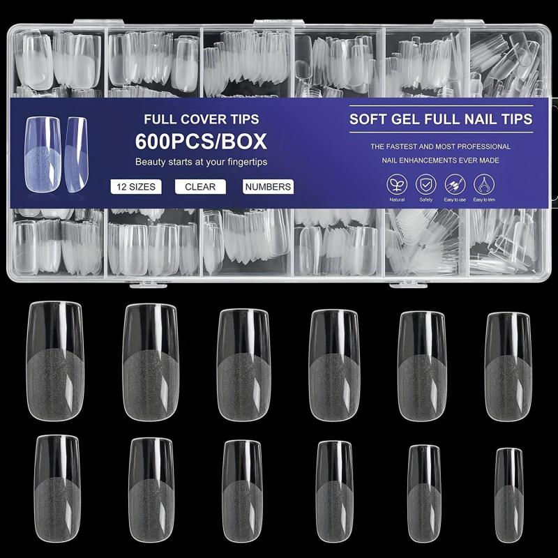 600pcs Full Cover Nail Tips 12 Sizes for DIY Nail Salon Home Use