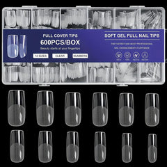 600pcs Full Cover Nail Tips 12 Sizes for DIY Nail Salon Home Use