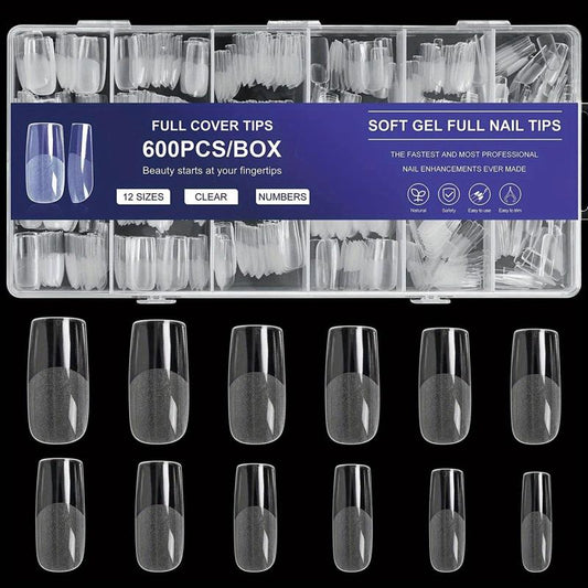 600pcs Full Cover Nail Tips 12 Sizes for DIY Nail Salon Home Use