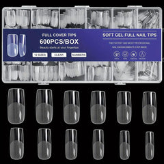 600pcs Full Cover Nail Tips 12 Sizes for DIY Nail Salon Home Use