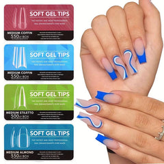 Soft Gel Full Cover Nail Tips Clear False Nails for Gel Nail Extensions