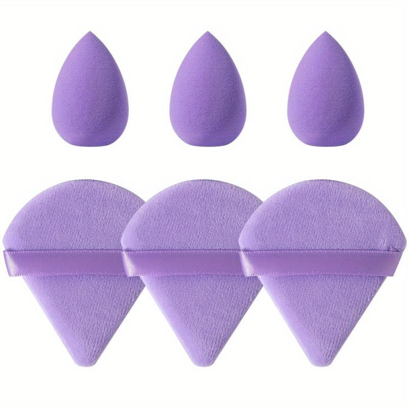 6pcs Makeup Sponge Puff Kit for Face - Mini & Fan Shaped Soft Velvet Puffs