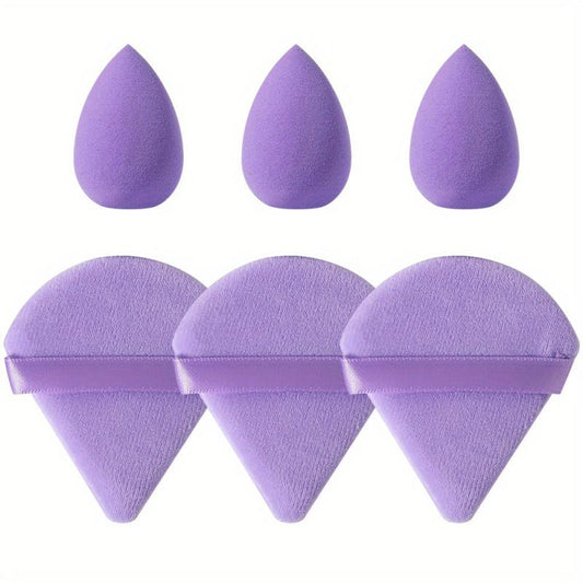 6pcs Makeup Sponge Puff Kit for Face - Mini & Fan Shaped Soft Velvet Puffs