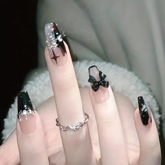 24pcs Rhinestone French Ballet Nails Full Cover Acrylic Tips for Halloween