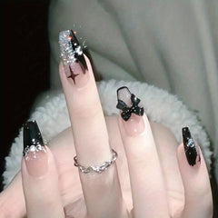 24pcs Rhinestone French Ballet Nails Full Cover Acrylic Tips for Halloween