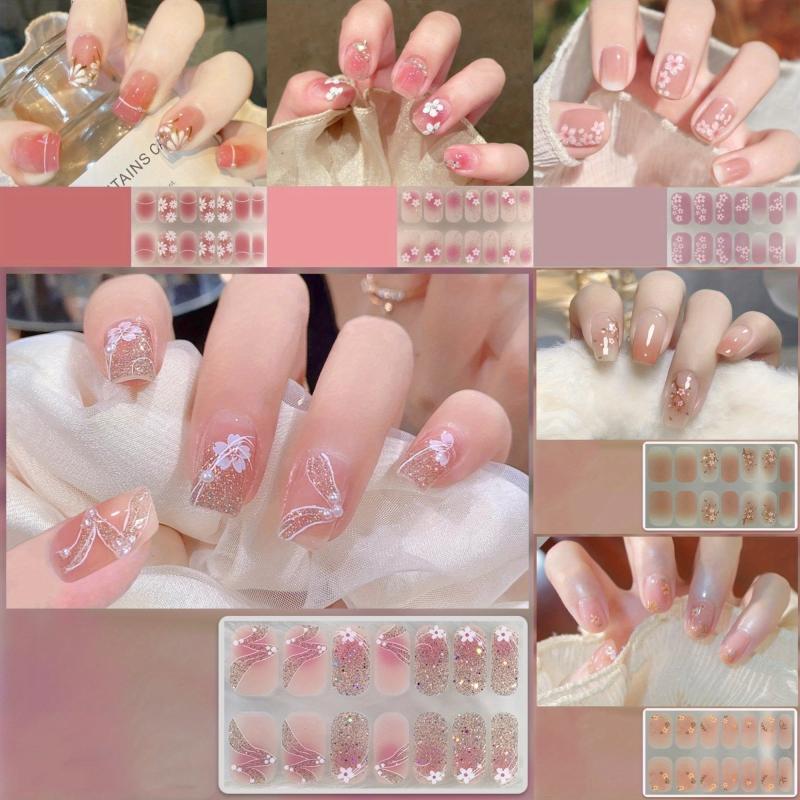 14 Pcs Nail Polish Stickers Flower Full Wraps Self-Adhesive Nail Decals