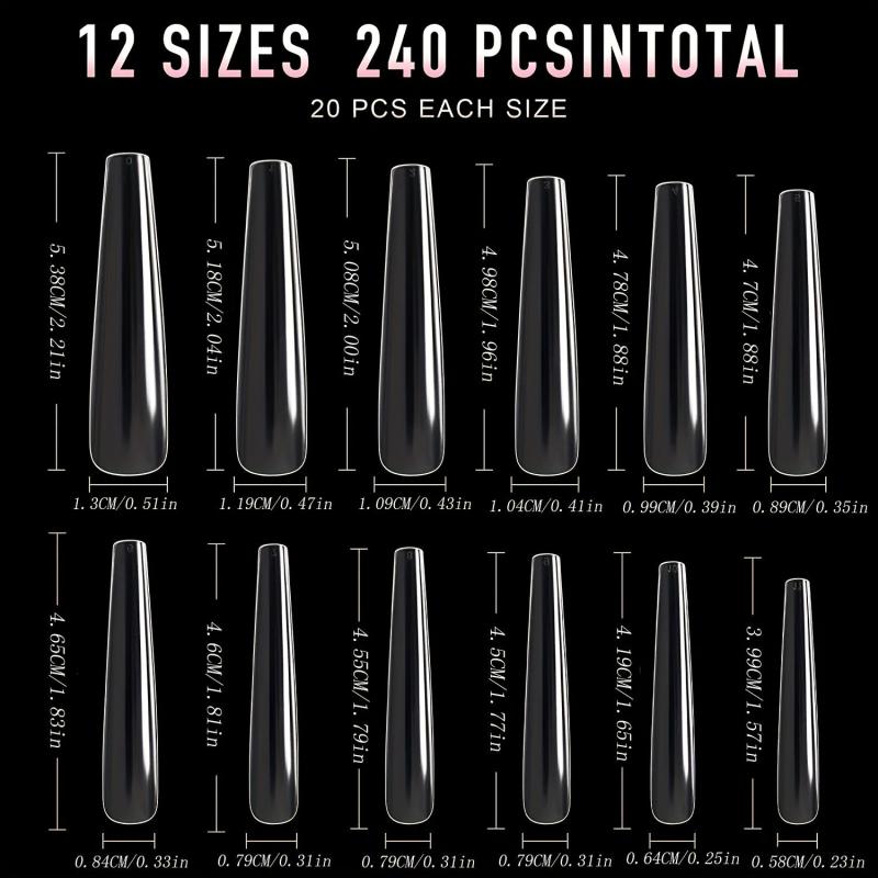 240 Clear Coffin Nail Tips Full Cover Long Gel Nail Press On Nails