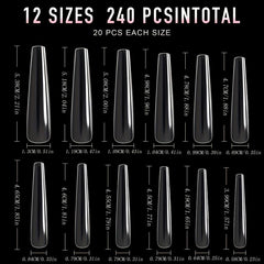 240 Clear Coffin Nail Tips Full Cover Long Gel Nail Press On Nails