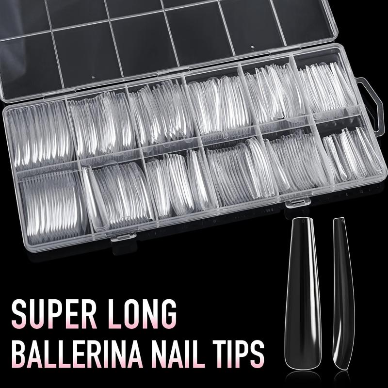 240 Clear Coffin Nail Tips Full Cover Long Gel Nail Press On Nails