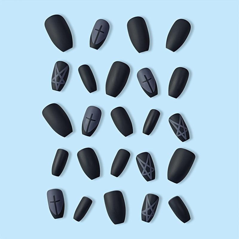 24 pcs Dark Acrylic Full Cover False Nails Easy to Apply Press On