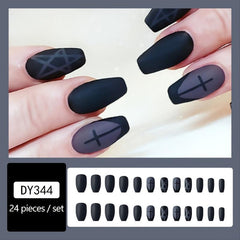 24 pcs Dark Acrylic Full Cover False Nails Easy to Apply Press On