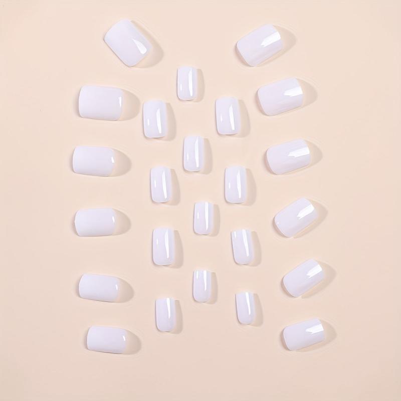24pcs Glossy Purple French Tip Press On Nails - Short Square False Nails