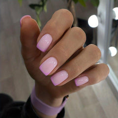 24pcs Glossy Purple French Tip Press On Nails - Short Square False Nails