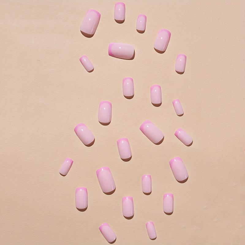 24pcs Glossy Purple French Tip Press On Nails - Short Square False Nails