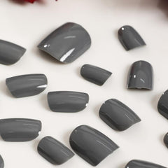 24pcs Glossy Gray Short Square False Nails For Daily Wear