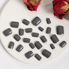 24pcs Glossy Gray Short Square False Nails For Daily Wear