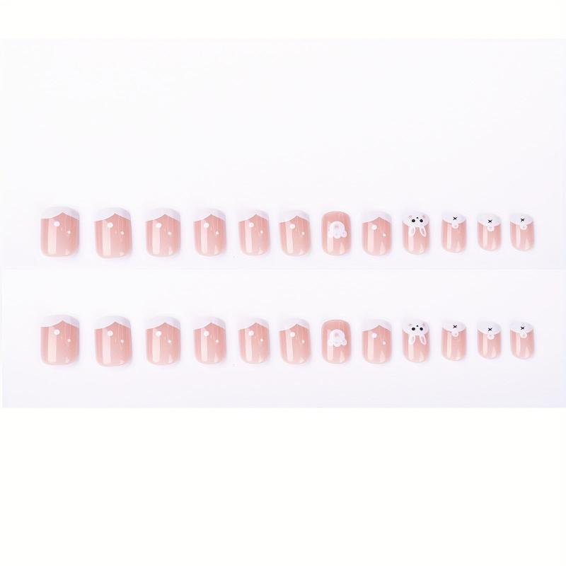 Y2K Pink Press On Nails with Rabbit, Acrylic False Nails for Women
